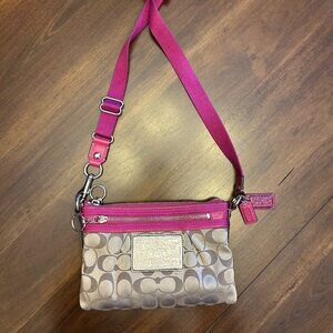 Coach Mini Poppy Tan Pink Signature C Crossbody Bag